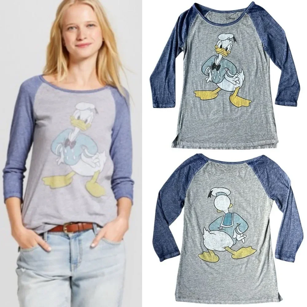 NWT Disney Donald Duck 3/4 sleeve Raglan Baseball Tee Front Back Graphic Medium